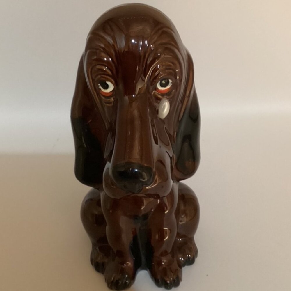 MCM Crying Basset Hound Dog‎ Bank by Enesco Made in Japan Faux Pearl Teardrop
